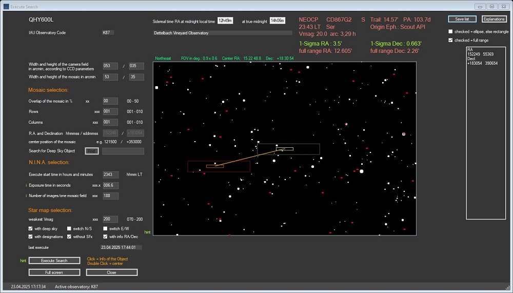 Execute Search screen in NEO Planner
