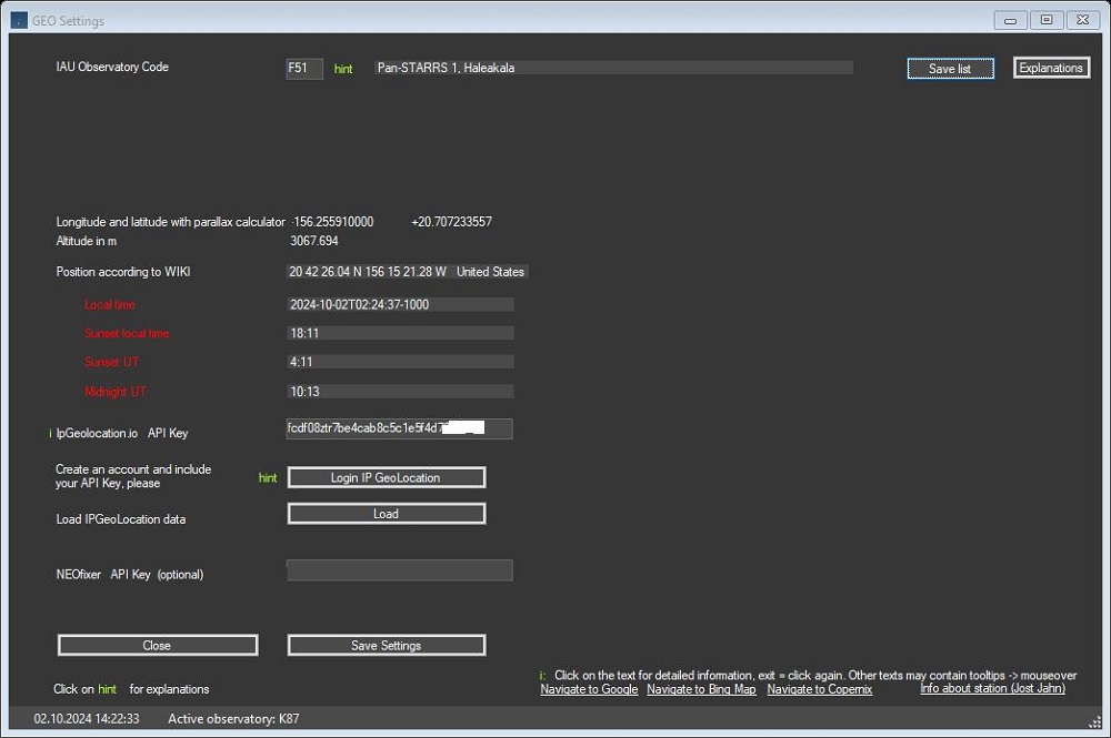 NEO Planner GEO settings explanations
